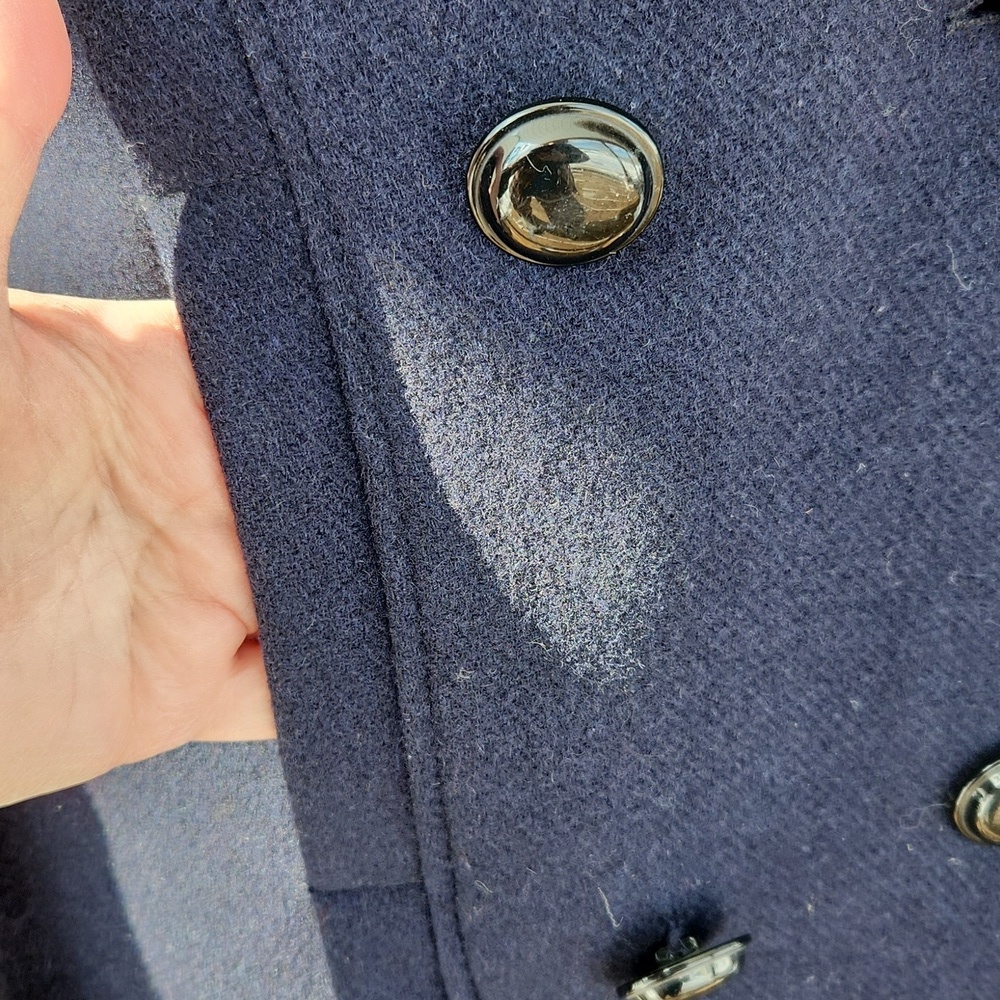 ZARA Trafaluc Outerwear Navy Wool Double-breasted Coat Faux Fur Collar (S) - Picture 7 of 16